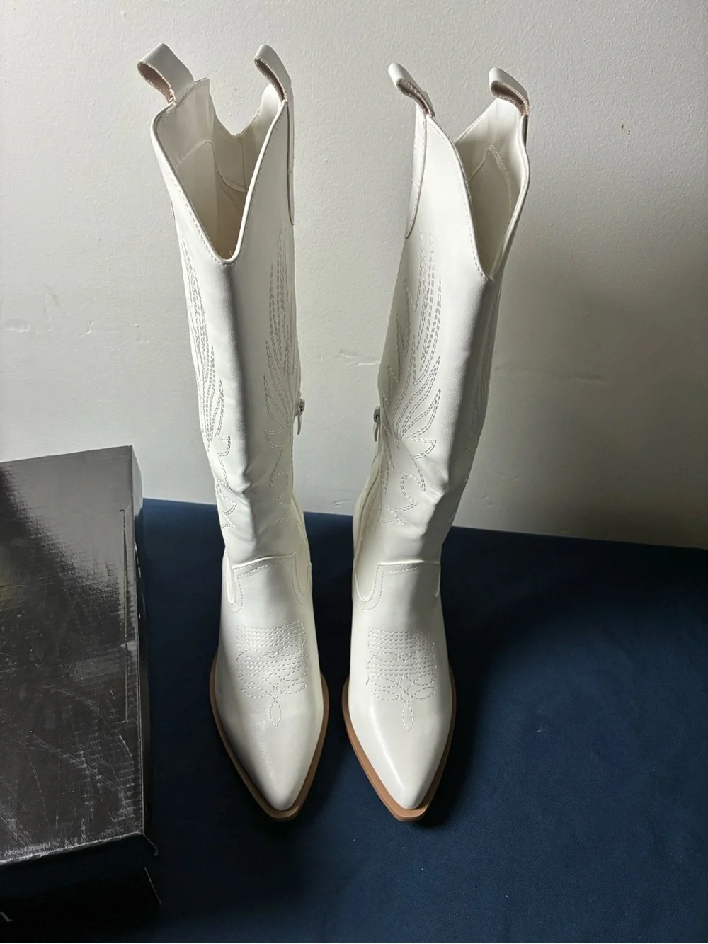 Women's White Over-the-Knee Western Boots with Block Heel